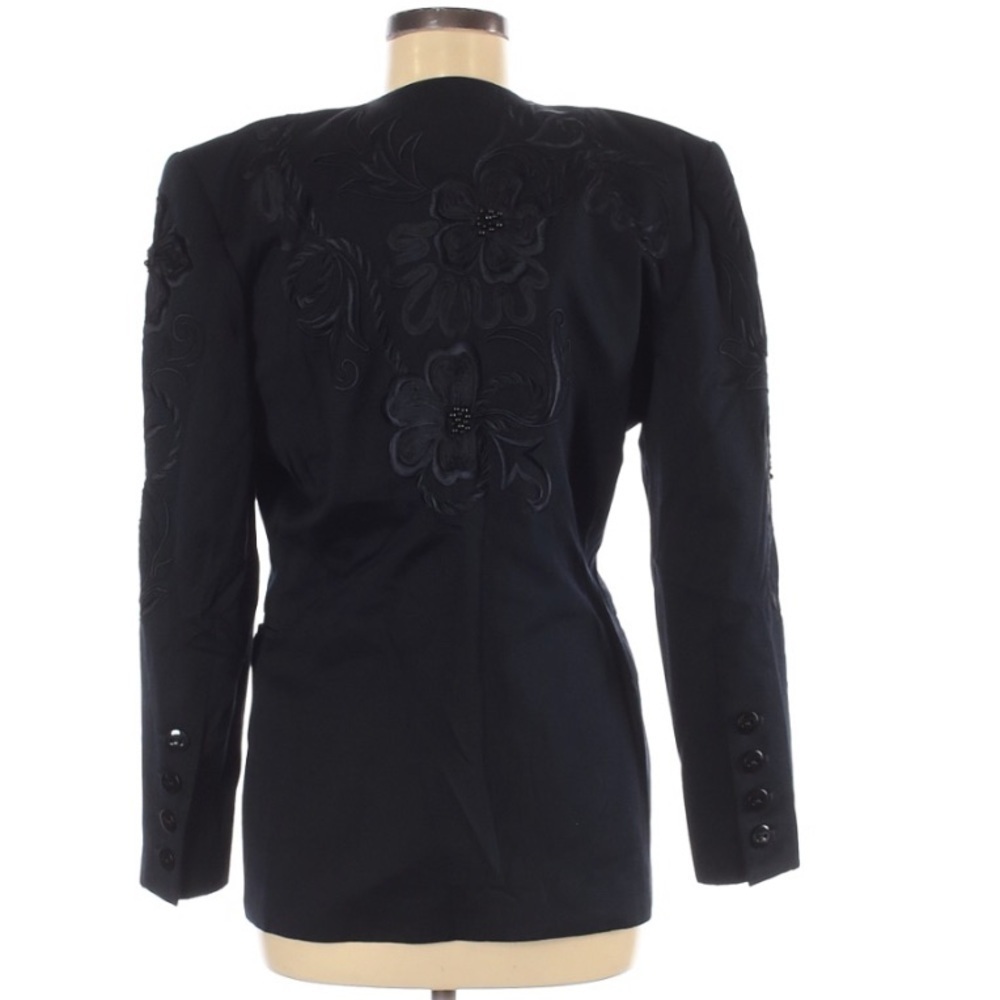 Escada By Margaretha Ley- Vintage Black Floral Embroidered Blazer - Picture 2 of 10
